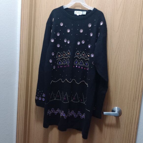 Carducci Sweaters - NWT VTG Carducci Size L Lambswool Angora Sweater Padded Shoulder Beaded Applique